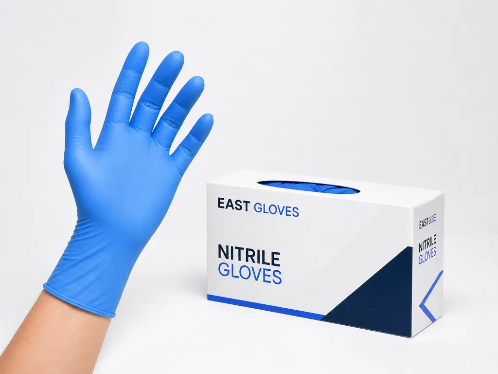 EASTGLOVES blue nitrile glove and branded glove box