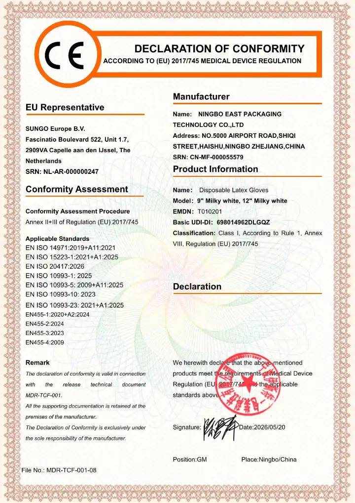 Protected preview of latex gloves EU declaration of conformity