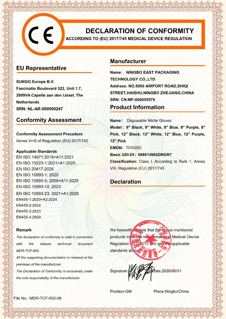 Protected preview of nitrile gloves EU declaration of conformity