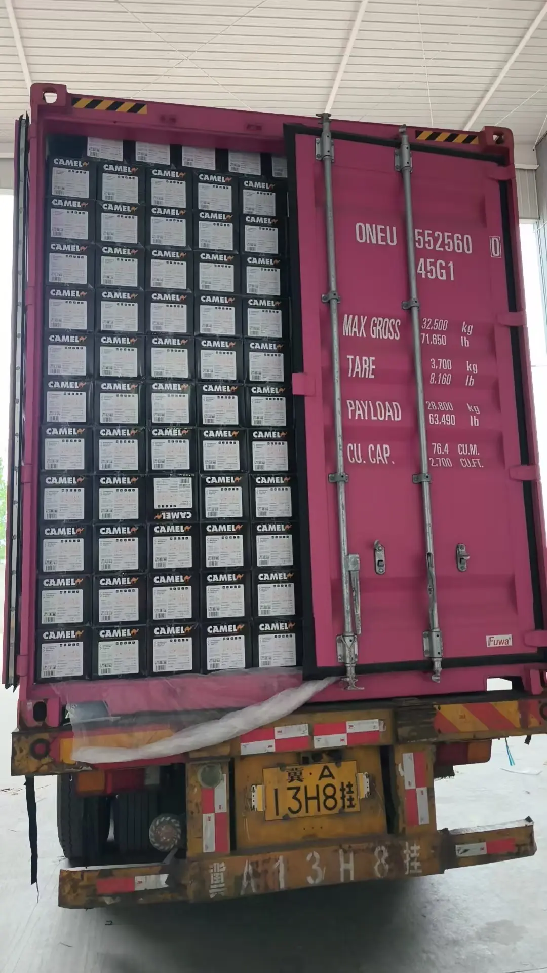 Private-label cartons packed in an export container