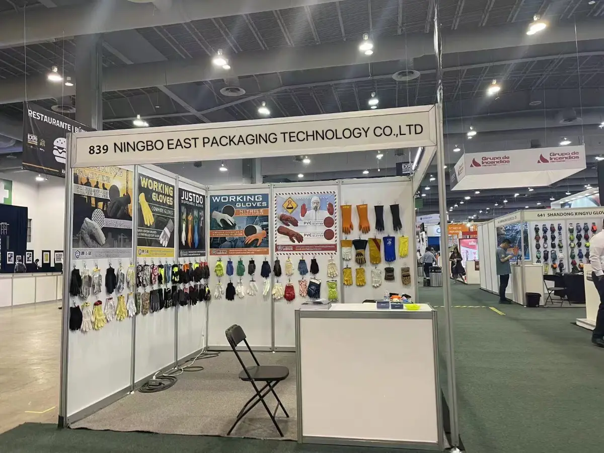 Ningbo East Packaging Technology trade show booth with glove display