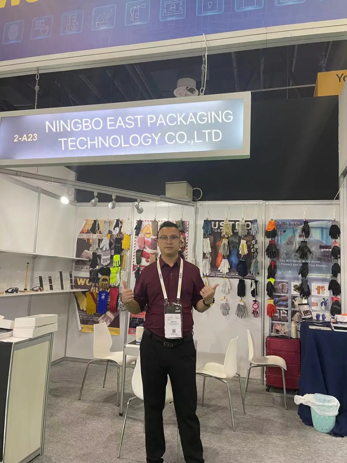 Ningbo East Packaging company representative at a trade show